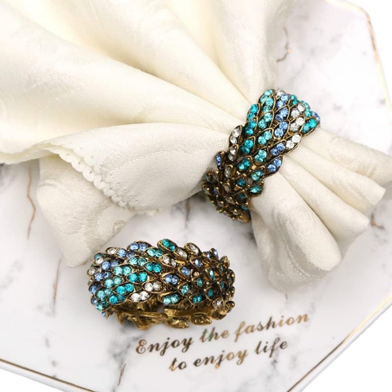 Joyindecor Jeweled Napkin Rings Set of 6 - Vintage Metal Crystal Rustic Peacock Napkin Ring Holders for Wedding Party Holiday, a Beautiful Dinner Table DÃ©cor (Multicolor) - Image 1